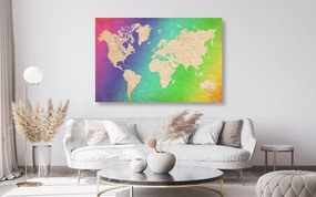 Εικόνα στον παγκόσμιο χάρτη παστέλ από φελλό - 90x60  wooden