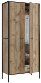 Ντουλάπα PALLET-W Δίφυλλη Αντικέ Καρυδί/Μαύρο Μέταλλο/Μελαμίνη 84x52x180cm