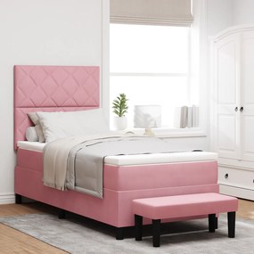 vidaXL Ροζ Κρεβάτι Box Spring με Στρώμα & Πάγκο 90x190 εκ. Βελούδο