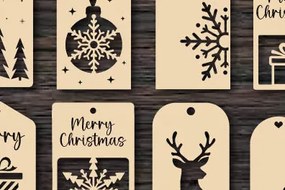 Σετ των 2 Intra απο ξύλο plywood 3mm-4mm πάχος ετικετών δώρου Χριστουγέννων Δίασταση 15x15 cm INTRAFABR-74529528