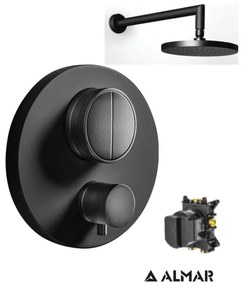 Almar Black matt Ανακλινόμενη κεφαλή 20εκ+Thermo-Core Push Θερμοστατικός μίκτης εντοιχισμού+κιτ εντοιχισμού