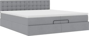 vidaXL Οθωμανικό κρεβάτι με στρώματα &amp; LEDs Ανοιχτό γκρι ύφασμα