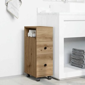 vidaXL Ντουλάπι Μπάνιου Στενό με Ροδάκια Αρτισιανή Δρυς Επεξ. Ξύλο