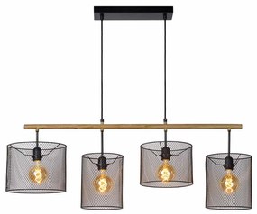 Φωτιστικό Κρεμαστό Lucide 45459-04-30 BASKETT Μαύρο Ματ (Black Mat)|Ξύλο Φυσικό χρώμα (Wood Natural Finish)