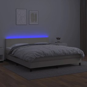 vidaXL Κρεβάτι Boxspring με Στρώμα &amp; LED Κρεμ 160x200 εκ. Συνθ. Δέρμα