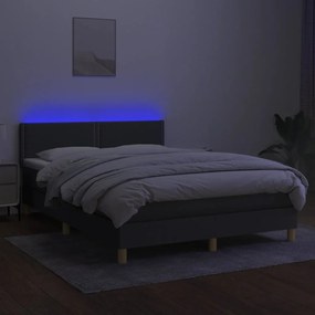 Κρεβάτι Boxspring με Στρώμα &amp; LED Σκ.Γκρι 140x200 εκ Υφασμάτινο - Γκρι