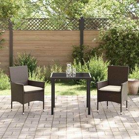 vidaXL Σέτ φαγητού για κήπο με μαξιλάρι 3 pcs Καφέ Πολυ ράταν