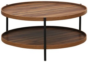 Τραπέζι σαλονιού Portogie pakoworld mdf καρυδί-μέταλλο μαύρο Φ80x40εκ