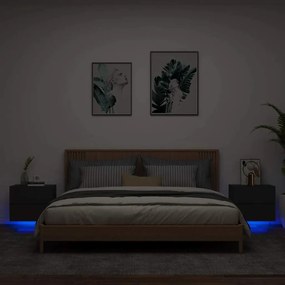 vidaXL Κομοδίνα Επιτοίχια με Φώτα LED 2 τεμ. Μαύρα
