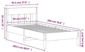 Πλαίσιο Κρεβατιού με Κεφαλάρι 90x200 εκ. από Μασίφ Ξύλο Πεύκου - Καφέ