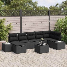 vidaXL Σετ Καναπέ Κήπου με μαξιλάρι 8 pcs Μαύρο Πολυ ράταν