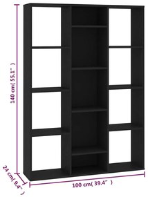 Διαχωριστικό/Βιβλιοθήκη Μαύρο 100x24x140 εκ. από Μοριοσανίδα - Μαύρο