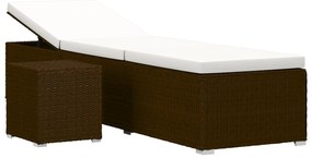 vidaXL Ξαπλώστρα Καφέ από Συνθετικό Ρατάν με Μαξιλάρι &amp; Τραπεζάκι