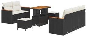 vidaXL 8 Κομμάτια Σετ Καναπέ Κήπου με Μαξιλάρια Μαύρο Πολυ Ρατάν Ακακία