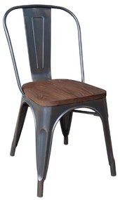 Καρέκλα Στοιβαζόμενη RELIX Μέταλλο/Ξύλο Μαύρο/Δρυς Σκούρο Antique 45x51x85cm