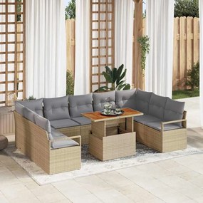 vidaXL Σετ Καναπέ Κήπου με αποθήκευση 10 pcs Μπεζ Πολυ ράταν