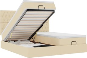 vidaXL Οθωμανικό κρεβάτι με στρώματα Κρέμα 180x200cm ύφασμα