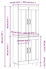 Ντουλάπι Καφέ Δρυς 69,5 x 34 x 180 εκ. από Επεξεργασμένο Ξύλο - Καφέ