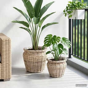 vidaXL Καλάθι φυτών με αποθήκευση 2 pcs Γκρι Ρατάν Lacak