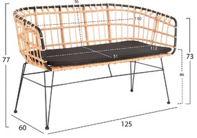 ΠΑΓΚΑΚΙ ΔΙΘΕΣΙΟ ALLEGRA HM5692.11 P.E.RATTAN ΜΠΕΖ-ΜΑΥΡΟΣ ΜΕΤΑΛ.ΣΚΕΛΕΤΟΣ 125x60x77Υεκ