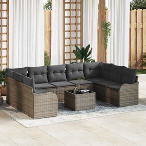 vidaXL Σετ Καναπέ Κήπου με μαξιλάρι 10 pcs Γκρι Πολυ ράταν