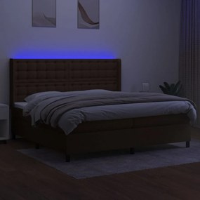 vidaXL Κρεβάτι Boxspring με Στρώμα & LED Σκ.Καφέ 200x200εκ. Υφασμάτινο