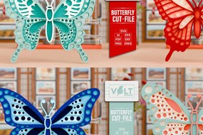 Σετ των 3 Intra απο ξύλο plywood 3mm-4mm πάχος - Πακέτο χειροτεχνίας πολύχρωμο πεταλούδα  Δίασταση 4x4 cm INTRAFABR-97678818