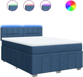 vidaXL Κρεβάτι Boxspring με Στρώμα Μπλε 140x190 εκ. Υφασμάτινο