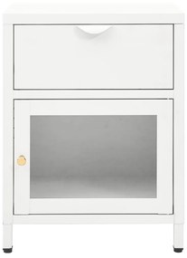 Κομοδίνο Λευκό 40 x 30 x 54,5 εκ. από Ατσάλι και Γυαλί - Λευκό