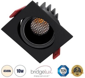Χωνευτό Σποτ Downlight LED TrimLess 10W Κινούμενο-Μαύρο 4500K LEO-SQ 60292 Globostar-60292-Μαύρο 60292