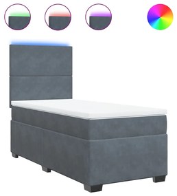 vidaXL Κρεβάτι Boxspring με Στρώμα Σκούρο Γκρι 90x190 εκ. Βελούδινο