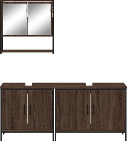 vidaXL Σετ Επίπλων Μπάνιου 3 Τεμαχίων Καφέ Δρυς από Τεχν. Ξύλο