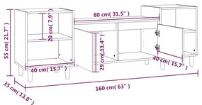 Έπιπλο Τηλεόρασης Γκρι Σκυρ. 160x35x55 εκ. Επεξ. Ξύλο - Γκρι