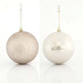 Eurolamp Μπάλα Πλαστική Φ10cm (2 Περλέ - 4 Glitter) Σετ 6τμχ. Εκρού-Μπεζ 600-42651