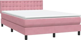 vidaXL Κρεβάτι Boxspring με Στρώμα &amp; LED ροζ 160x220 cm Βελούδινο