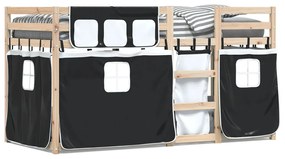 Κουκέτα με Κουρτίνες Λευκό/Μαύρο 90x200 εκ. Μασίφ Ξύλο Πεύκου