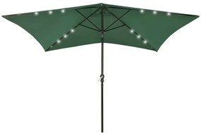 Ομπρέλα Πράσινη 2 x 3 μ. με LED και Ατσάλινο Ιστό - Πράσινο