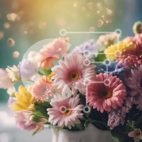 Σετ των 2 Intra Συλλεκτικό Ξύλινο Παζλ Plywood  4mm - Πολύχρωμη ανθοσυνθέσεις σε λευκό βάζο Σε Ξύλινο Κουτί - Διαστάσεις: 10x10 cm – 25 κομμάτια