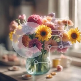 Intra Συλλεκτικό Ξύλινο Παζλ Plywood 4mm - Βάζο με πολύχρωμα λουλούδια σε τραπέζι από παράθυρο Σε Ξύλινο Κουτί - Διαστάσεις Puzzle: 10x10 cm – 25 κομμάτια