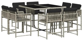 vidaXL Σετ Τραπεζαρίας Κήπου 9 τεμ. Αν. Γκρι Συνθ. Ρατάν με Μαξιλάρια
