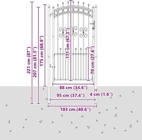 vidaXL Πύλη Φράχτη με Στρογγυλή Κορυφή KAMPEN 103 x 175 cm Ατσάλι Γκρι