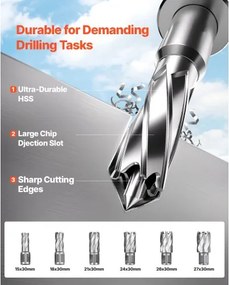 Magnetic Drill 1400W 2878 lbf Mag Drill Press 2 in Boring Diameter 6 Bits Yellow