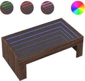 vidaXL Τραπεζάκι Σαλονιού Άπειρο Φως LED Καφέ Δρυς 90x50x30 εκ.