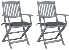 vidaXL Καρέκλες Εξωτ. Χώρου Πτυσσόμενες 2 τεμ Ξύλο Ακακίας & Μαξιλάρια