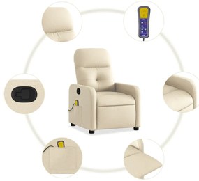 vidaXL Πολυθρόνα Μασάζ Ανακλινόμενη Κρεμ Υφασμάτινη