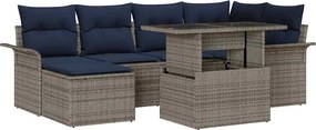 vidaXL Σετ Καναπέ Κήπου με μαξιλάρι 7 pcs Γκρι Πολυ Ρατάν