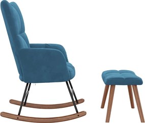 vidaXL Κουνιστή Πολυθρόνα με Σκαμπό Μπλε Βελούδο