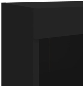 Κομοδίνο Επιτοίχιο με Φώτα LED Μαύρο - Μαύρο