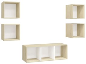 vidaXL Έπιπλα Τηλεόρασης Σετ 5 τεμ. Λευκό/Sonoma Δρυς από Επεξ. Ξύλο