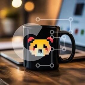 Intra Συλλεκτικό Ξύλινο Παζλ Plywood  4mm - Κούπα Panda Pixelated σε ξύλινο τραπέζι Σε Ξύλινο Κουτί - Διαστάσεις: 10x10 cm – 25 κομμάτια